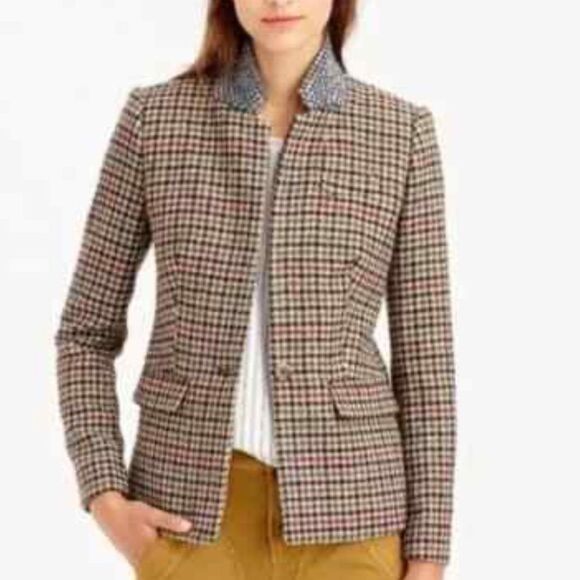 J. Crew Rare Regent Jewel Embellished Collar Wool Houndstooth Blazer 0 - Picture 1 of 9